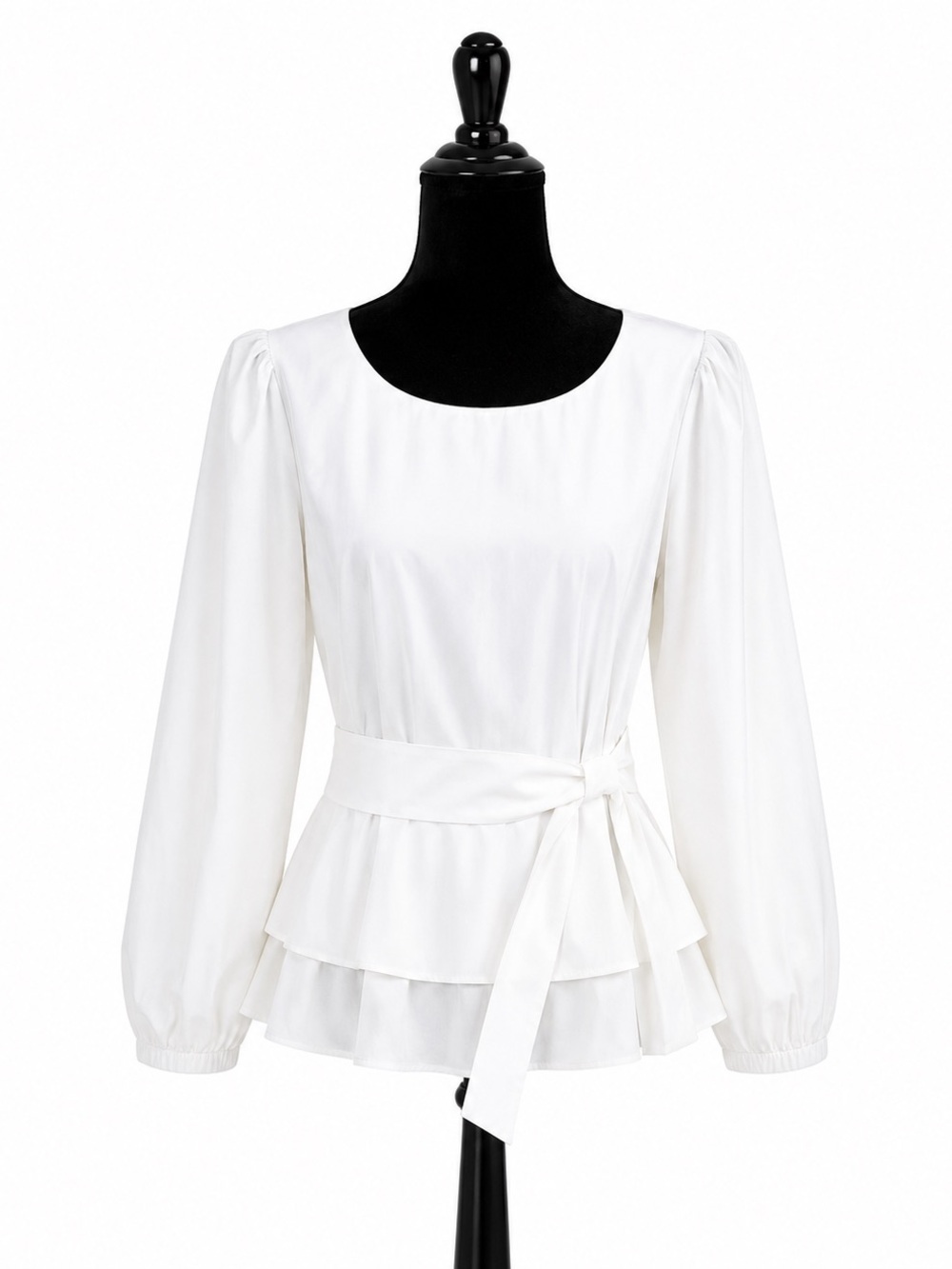 Aiweiyi White Solid Long Sleeve Scoop Neck Ruffle Pullover Blouse Maternity S